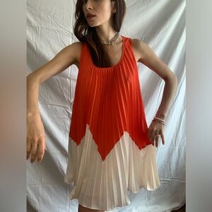 Tomato Pleated Summer Shift Dress